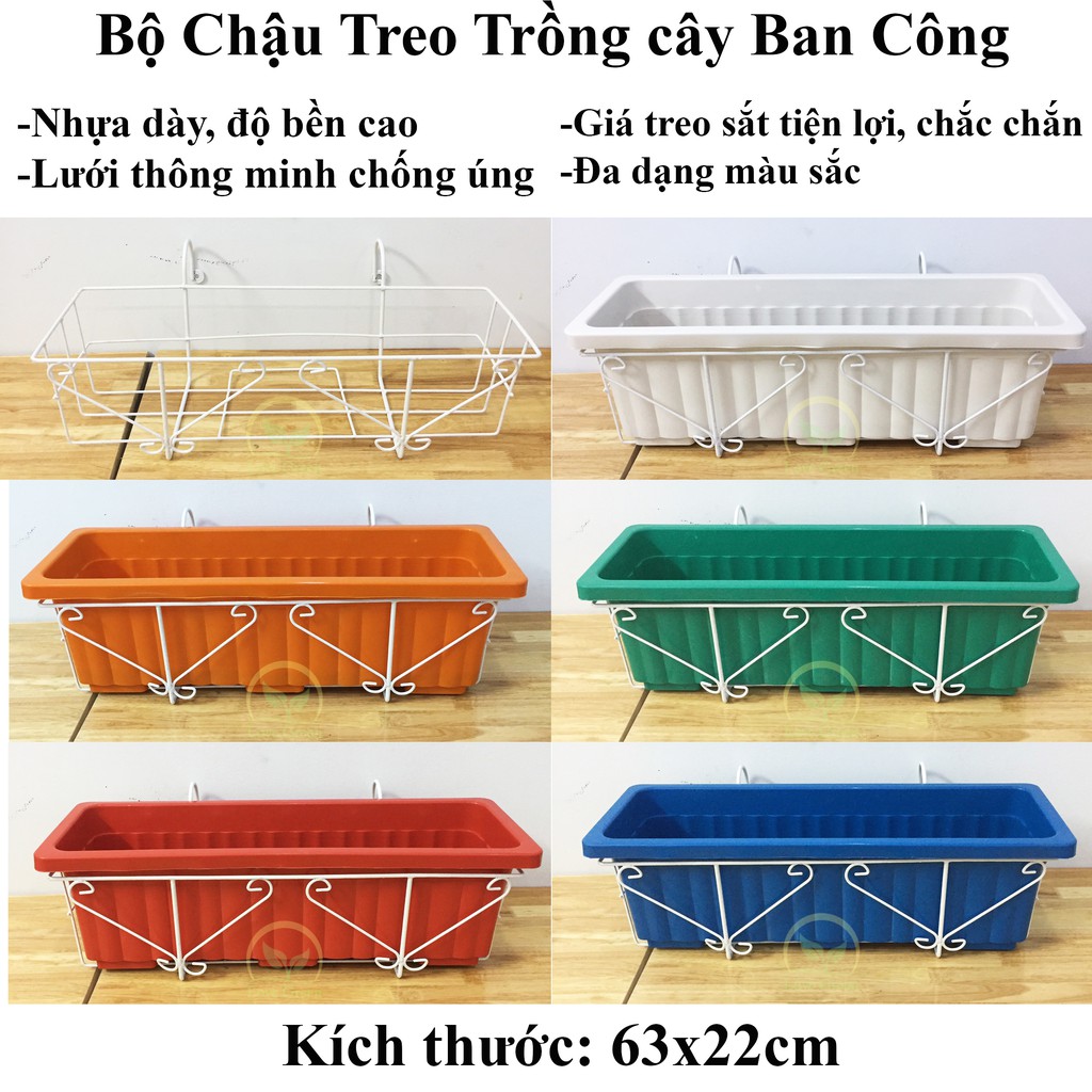 Bộ Khung Chậu Nhựa Thông Minh Trồng Rau 63Cm Treo Ban Công